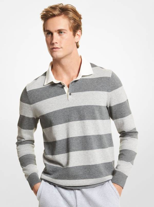Panske Svetre Michael Kors Striped Stretch Cotton Rugby Siva - Oblecenie Michael Kors Nejlevnejsi | UOEDI-4751